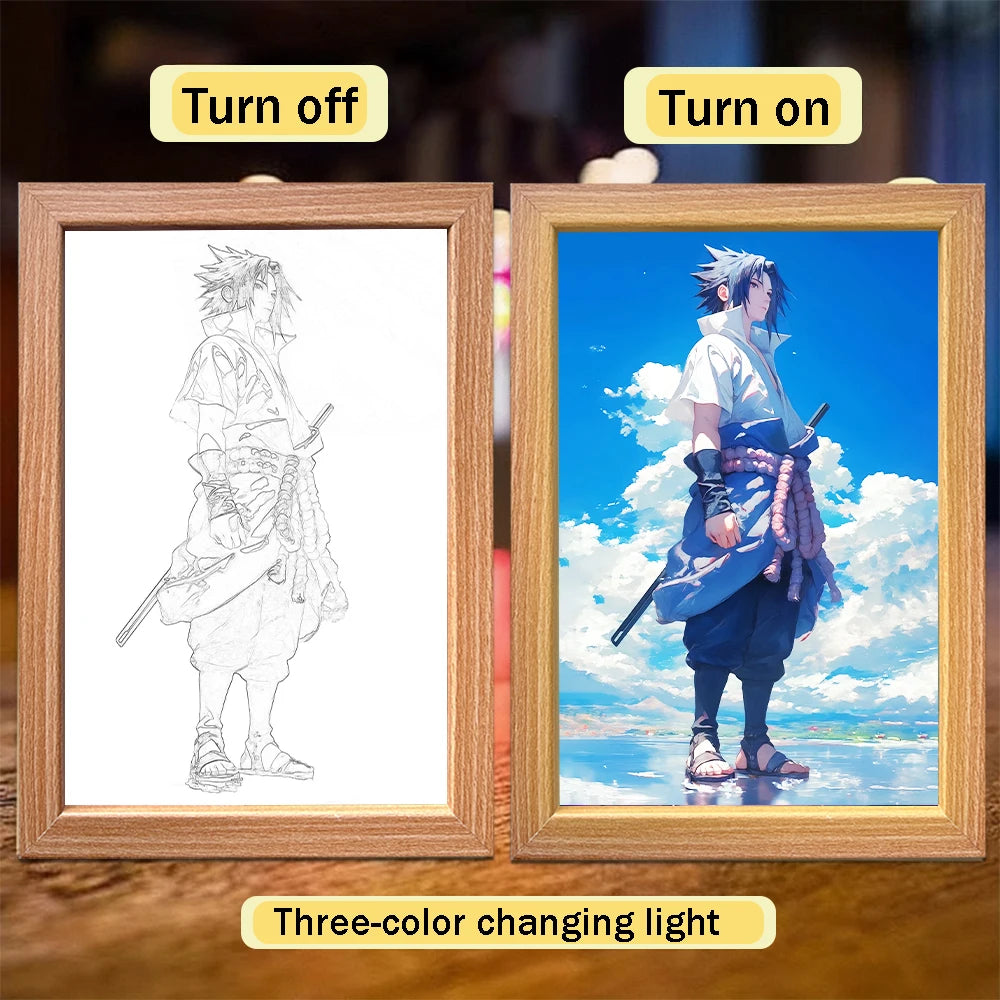 Anime Naruto light painting photo frame Sasuke Gaara Led night light bedroom decoration Christmas gift Moon light