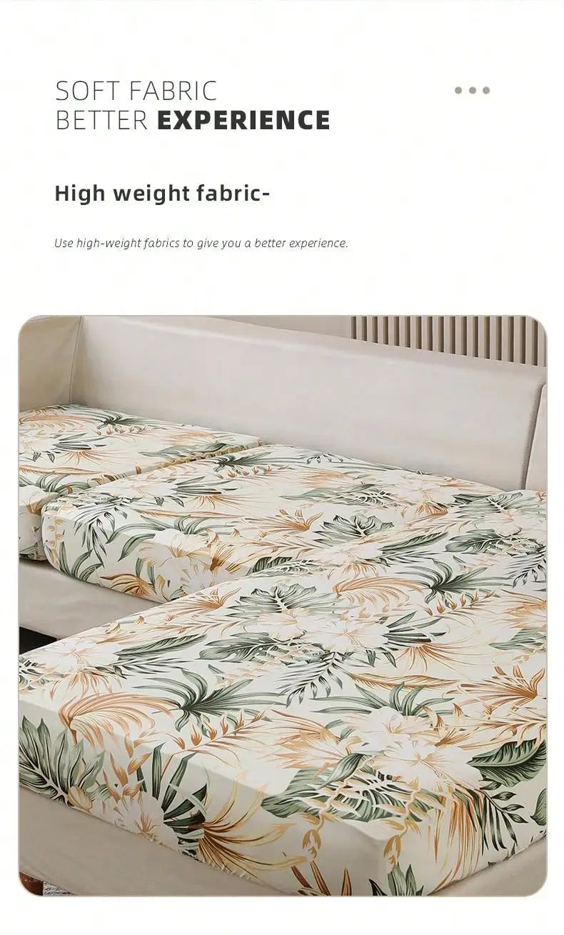 Tropical rainforest leaf printed milk silk sofa cover, elastic sofa cover, dust-proof and detachable sofa cover