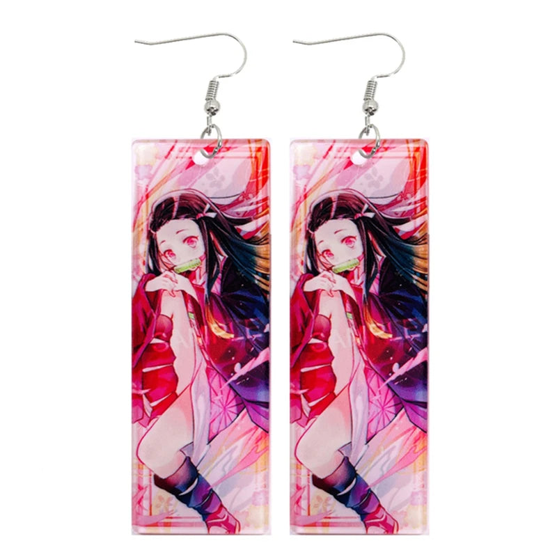 2022 Trendy Acrylic Tanjiro Earrings Demon Slayer Earrings Anime Cosplay Props Hanafuda Drop Long Earrings for Women Girls Jewel