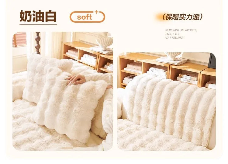Thicken Imitation Rabbit Fur Plush Sofa Slipcover Non-slip Soft Sofa Towel Couch Cushion For Living Room Modern Home Decor