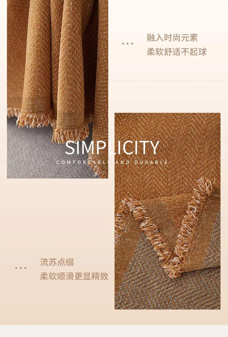 Couch Cover Luxurious Chenille Sofa Covers with Elegant Fringe Herringbone Texture Heavyweight Cozy Blanket for Couch Bed Decor