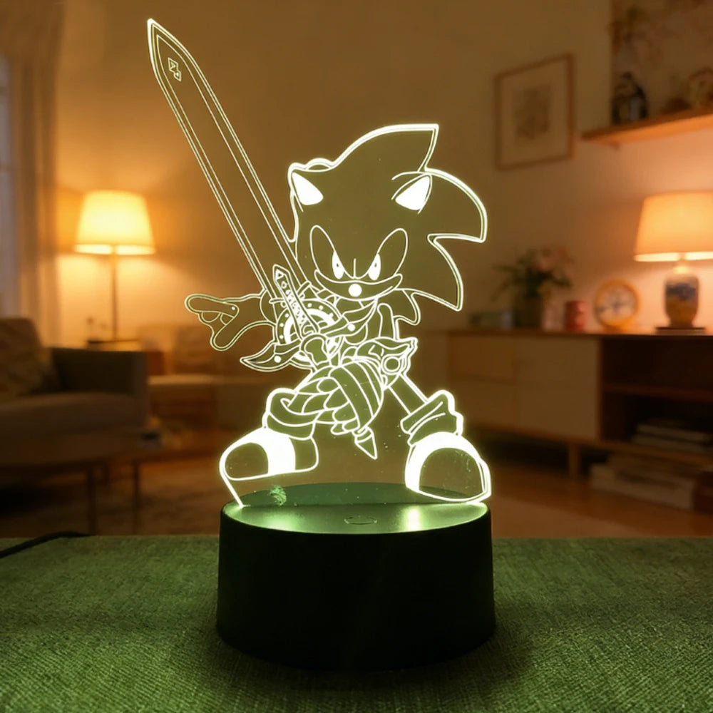 Sonices The Hedgehog Harajuku Anime Figures 3D LED Night Lights Cute Cartoon Home Bedroom Decoration Table Lamps Kids Toys Gifts