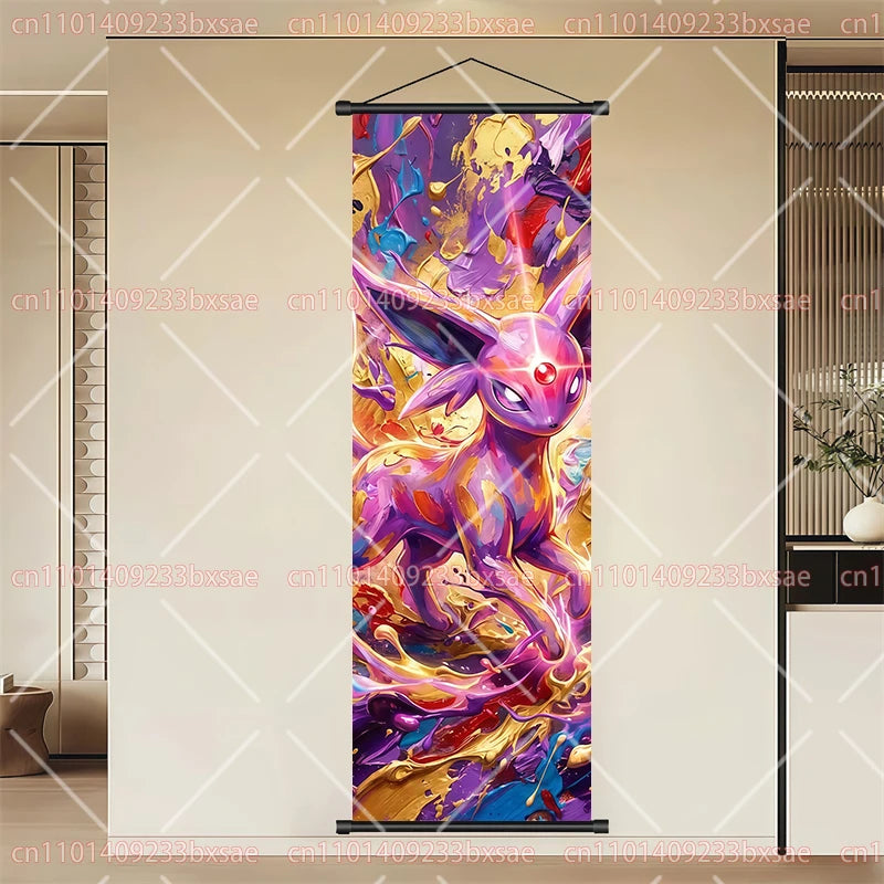 Pokémon Anime HD Scroll Painting Eevee Pikachu Suicune Charizard Mewtwo Background Wall Art Decoration Poster Children's Gift