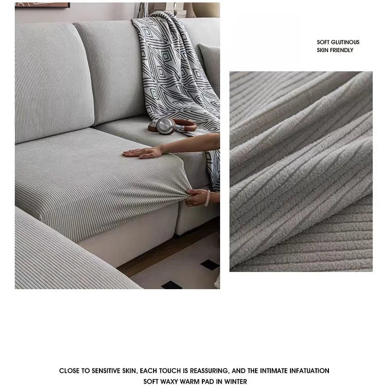 Thicken Stripe Jacquard Stretch Removable Sofa Seat Cushion Cover Washable for Living Room Kids Pets Furniture Protector