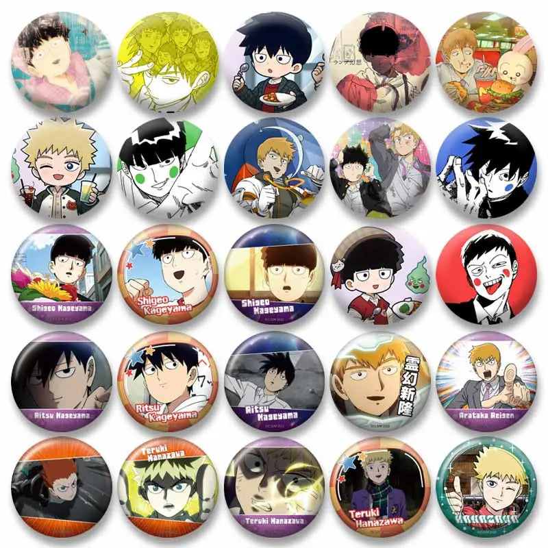 Anime Shigeo Kageyama Arataka Reigen Teruki Cosplay Badges COSTUME Mob Psycho 100 Lapel Pin Round Brooch on Bag Hat