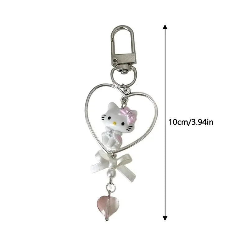 Kawaii Hello Kitty Mobile Phone Chain Cute Sanrio Cartoon Love Bow Keychain Pendant Bag Decoration Anime Peripheral Girl Gifts