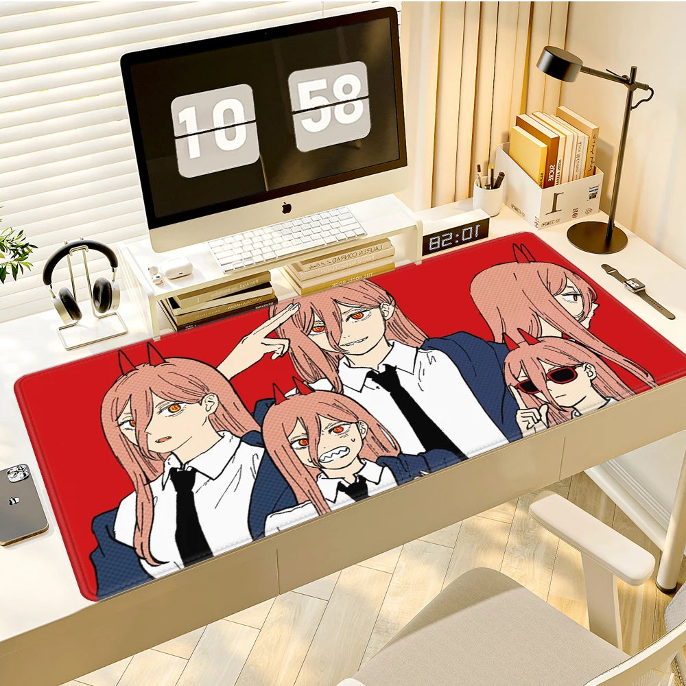 Power Chainsaw Man Deskmat Gamer Girl Carpet Xxxl Mouse Pad 1000x500 Playmat Red Computer Mat Anime Mousepads Desk Accesories