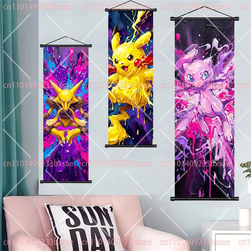 Pokémon Anime HD Scroll Painting Eevee Pikachu Suicune Charizard Mewtwo Background Wall Art Decoration Poster Children's Gift
