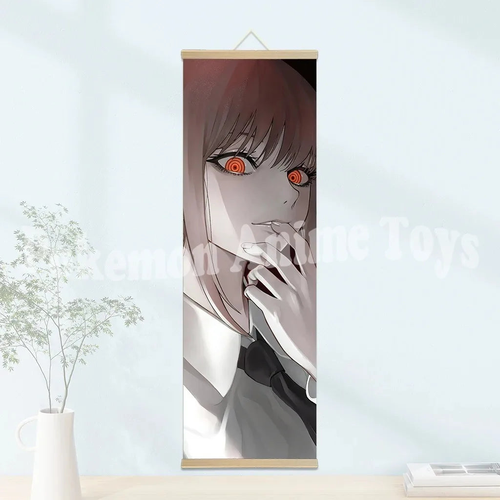 Chainsaw Man Anime Poster Wooden-framed Scroll Painting HD Quality Wall Art Retro Posters for Home Room Wall Decor