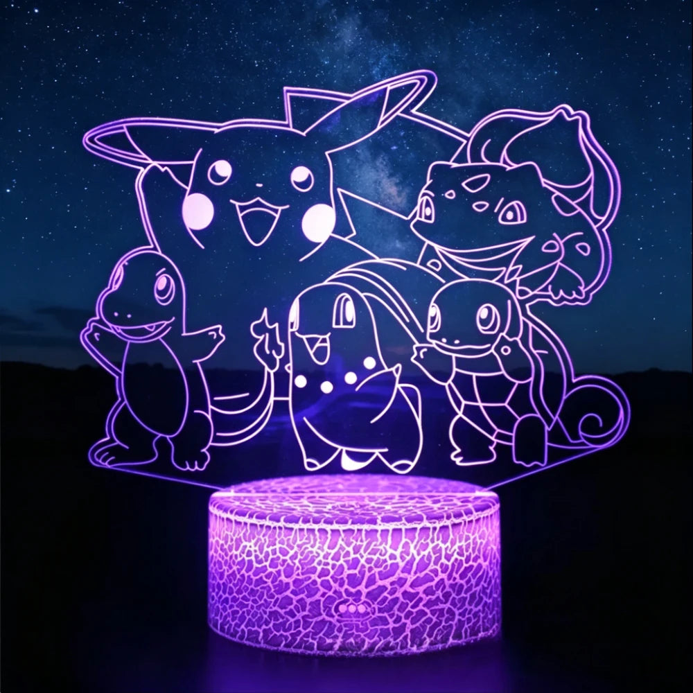 3D LED Night Light Pikachu Charizard Mewtwo Haunter 16 Colors Changing Touch Remote Control Anime Lamp for Bedroom Birthday Gift