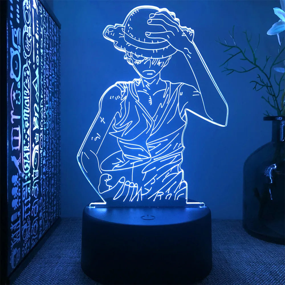 One Piece Zoro Luffy Nami Anime Night Lights Action Figure 3D LED Color Changing Toys Doll Usopp Sanji Chopper Hancock Xmas Gift