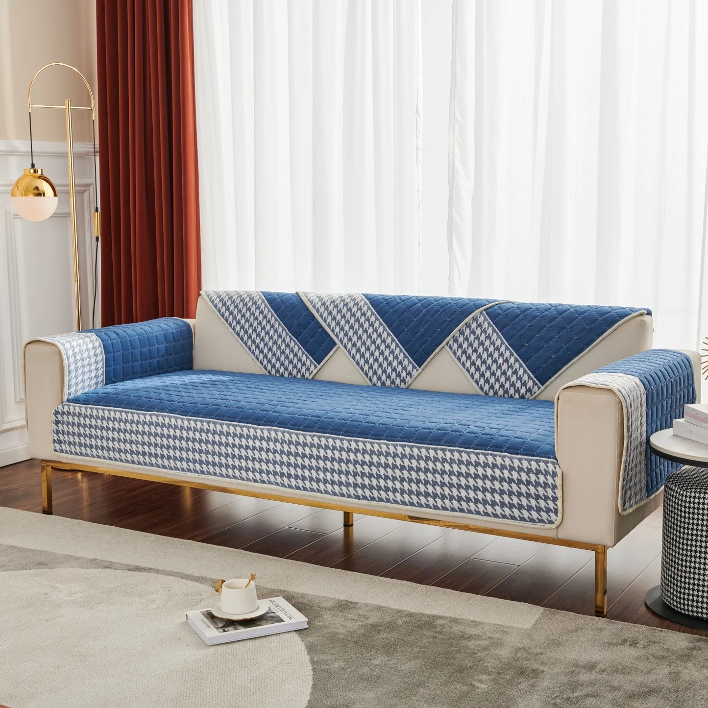Houndstooth Lace Docor Quilting Sofa Coushion Cover Anti-Slip Sofa Slipcovers for Living Room Couch Seat covers Pet Friendly