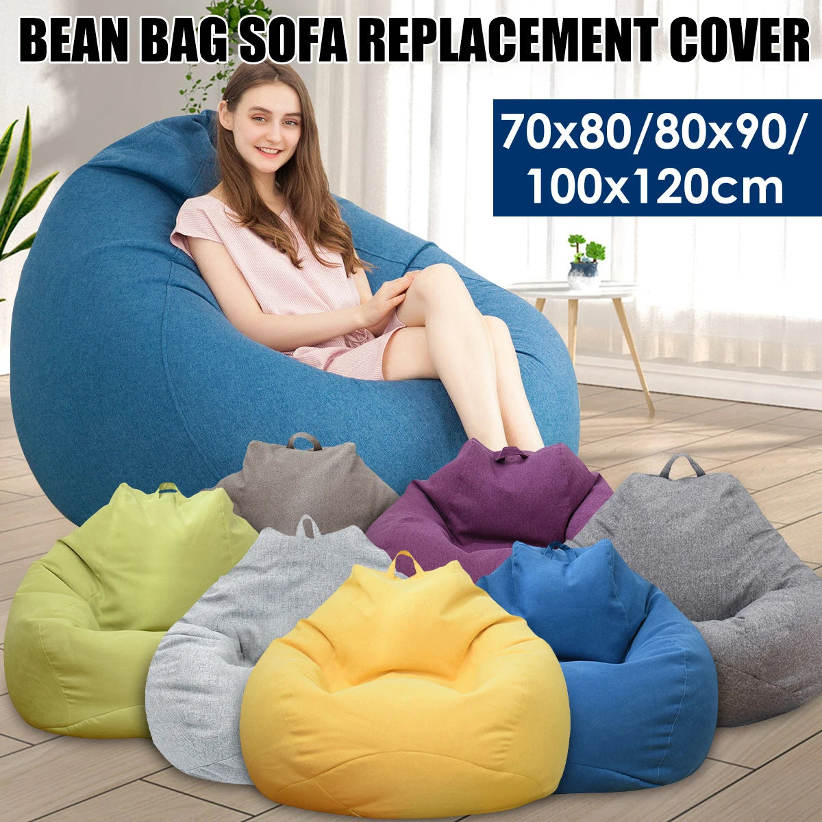 1/2Pcs Lazy Sofa Cover Solid Chair Covers Without Filler Large Bean Bag Cover Adults Couch Living Room Bedroom Tatami Lounger