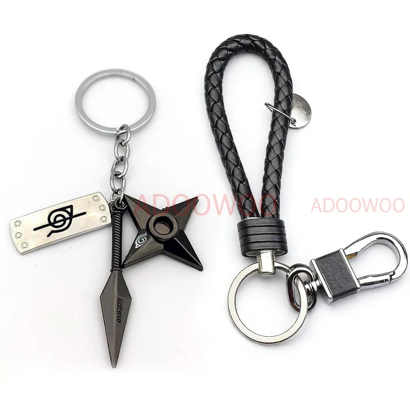 20 Styles Bandai Naruto Red Cloud Alloy Keychain Set Woven Leather Rope Charm Cartoon Keychain Car Pendant Young Punk Toy Gift