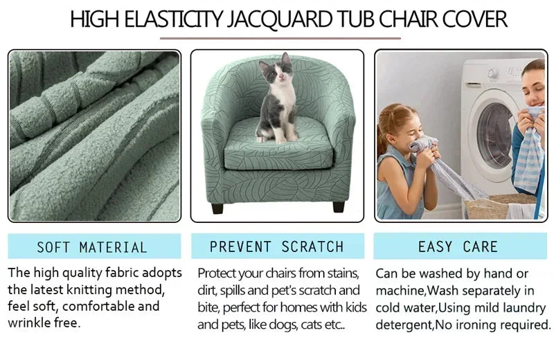 Leaves Jacquard Tub Chair Cover Anti-dirt Stretch Armchair Slipcover All-inclusive Single Club Sofa Cushion for Living Room