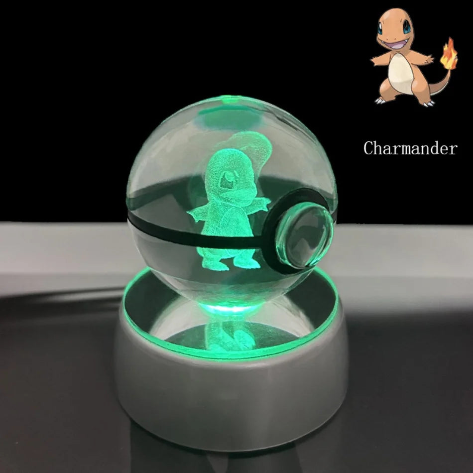 Pokemon 3D Crystal Ball Pikachu Gengar Eevee Mewtwo Anime Game Pokeball Led Night Light Base Kids Birthday Gift Home Decoration