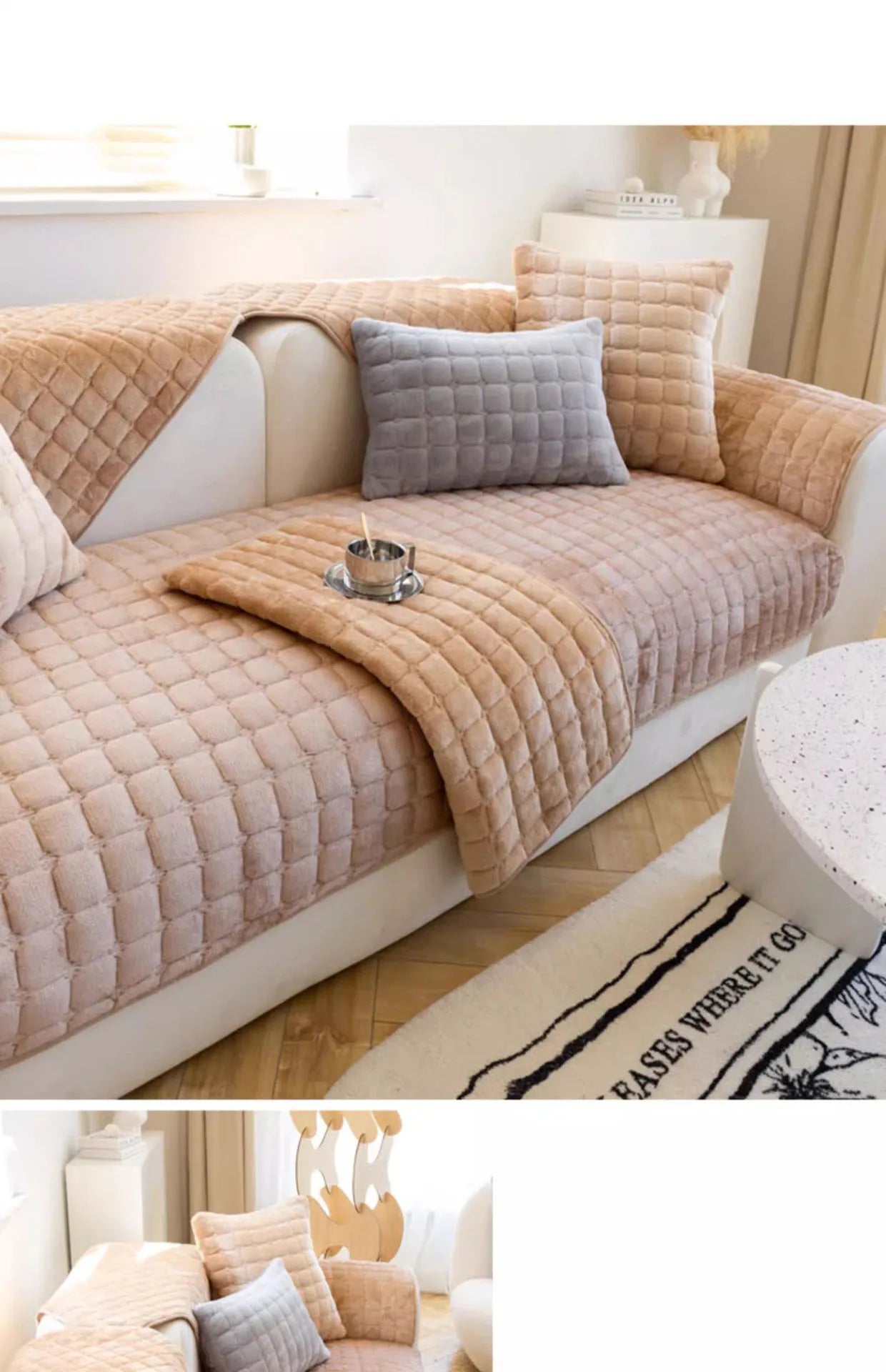Plush plaid sofa cushion non-slip four seasons universal living room sofa cover simple modern thickened velvet cushion towel