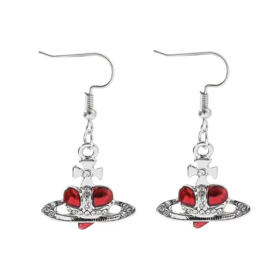Anime Oosaki Nana Cosplay Saturn Planet Earrings Aesthetic Cubic Zircon Heart Silver Plated Drop Earring Jewelry for Girls