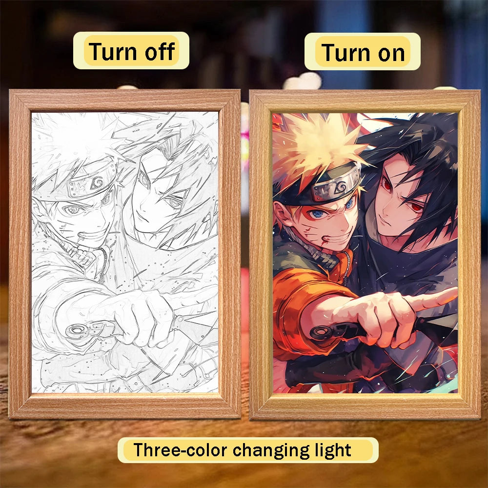 Anime Naruto light painting photo frame Sasuke Gaara Led night light bedroom decoration Christmas gift Moon light