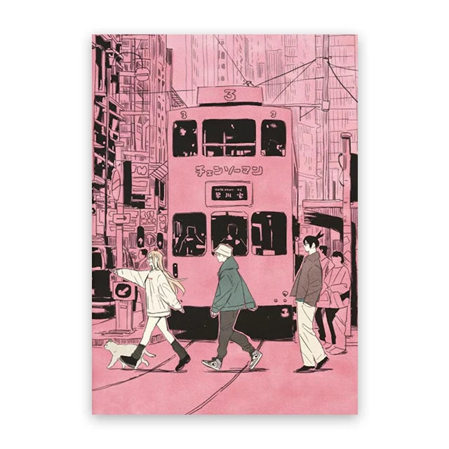 C-Chainsaw Man Anime Poster Denji Power Aki Hayakawa Urban Street Scene Manga Wall Art Aesthetic Room Decor Print Canvas Print