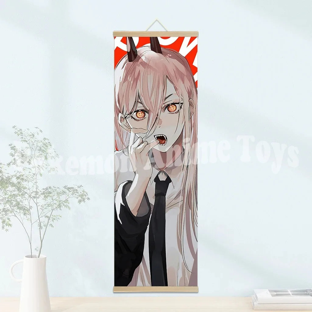 Chainsaw Man Anime Poster Wooden-framed Scroll Painting HD Quality Wall Art Retro Posters for Home Room Wall Decor