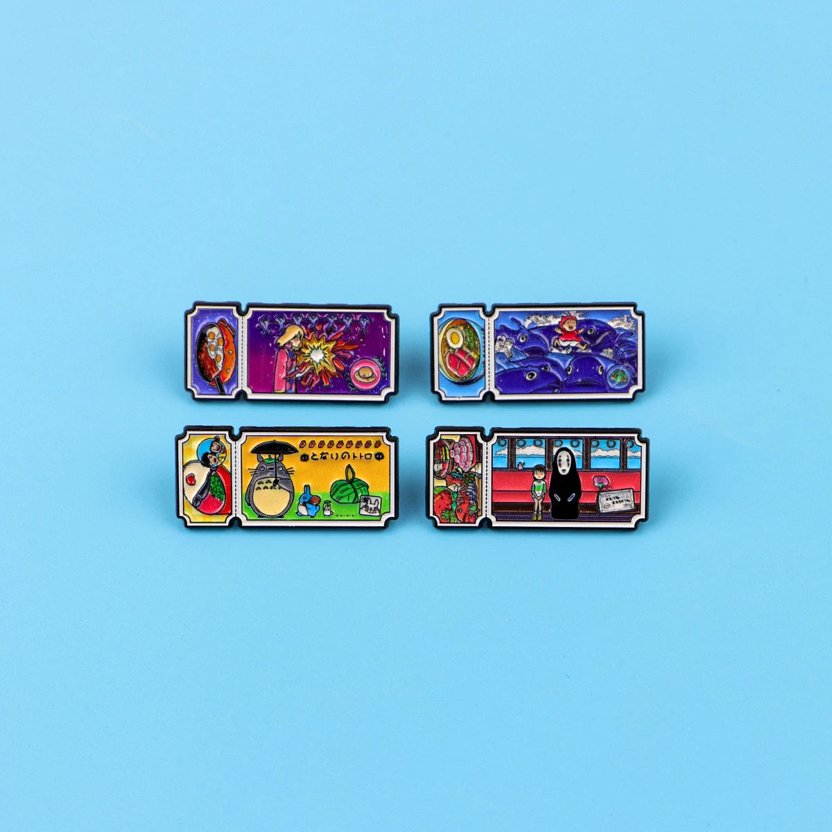 4pcs/Set Classic Anime Movie Ticket Enamel Pin Cute Cat Brooches For Lapel Pins Badge on Backpack Accessories Jewelry Fans Gift