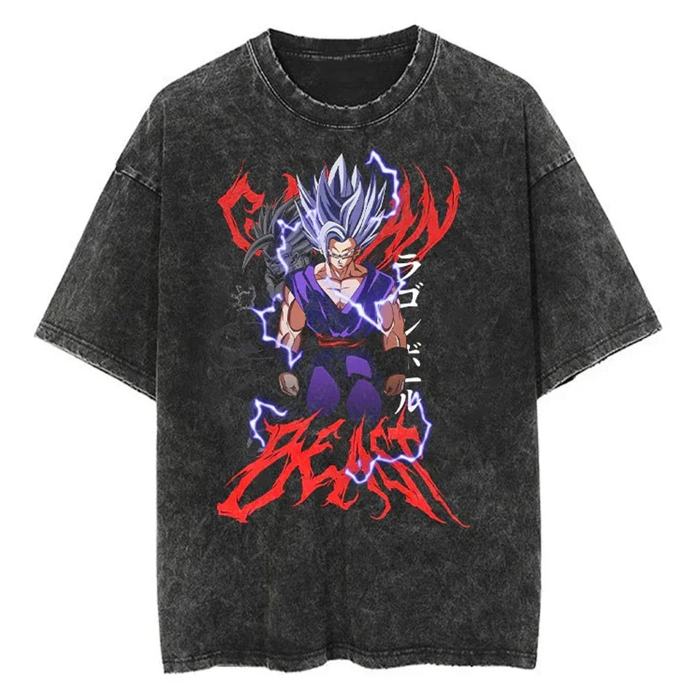 Summer Men's Washes T-shirts Japanese Anime Dragon Ball Torankusu ＆ Goten Graphic Clothing Tops Y2K Oversized Cotton DBZ Tees