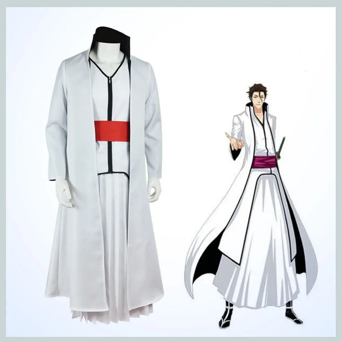 Anime Bleach Shinigami Aizen Sousuke Cosplay Costume Gotei 13 Captain Japanese White Kendo Uniform Wig Man Carnival Party Set