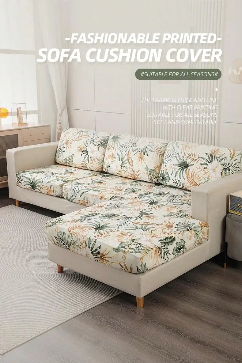 Tropical rainforest leaf printed milk silk sofa cover, elastic sofa cover, dust-proof and detachable sofa cover