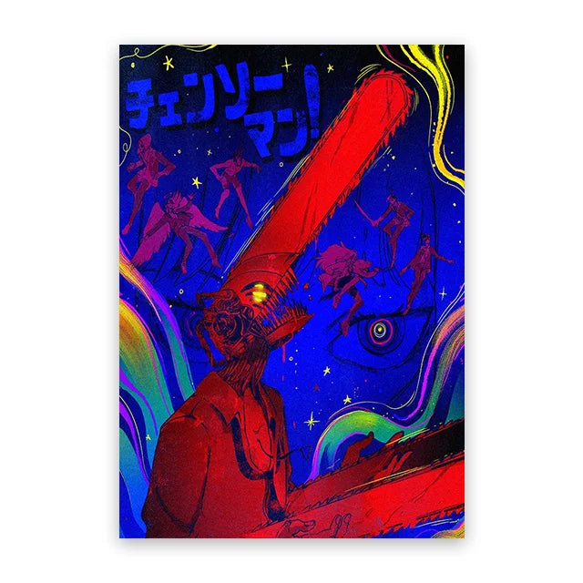 C-Chainsaw Man Anime Poster Denji Power Aki Hayakawa Urban Street Scene Manga Wall Art Aesthetic Room Decor Print Canvas Print