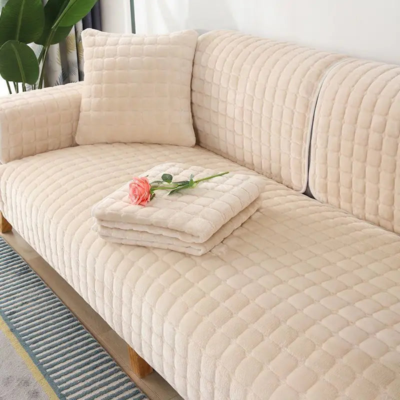 Flannel Sofa Cushion Four Seasons General Non-Slip Thickened Living Room Sofa Backrest Cover Modern Plush Seat Cushion