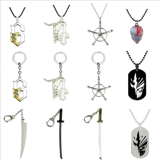 Anime Bleach Necklaces Zangetsu Zanpakutou Sword Key Chain Hitsugaya Toushirou Katana Weapon Keychains Accessories   ﻿