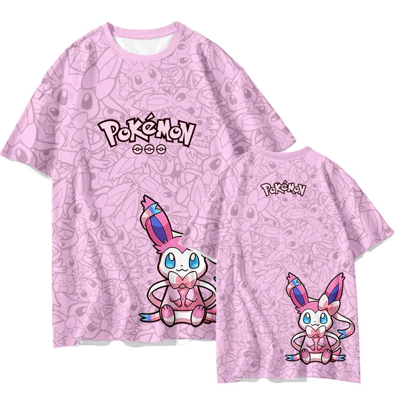 Bandai Summer Elf Pok É Mon Eevee Evolution Anime Peripheral Quick Drying Breathable Comfortable Parent Child Anime T-shirt