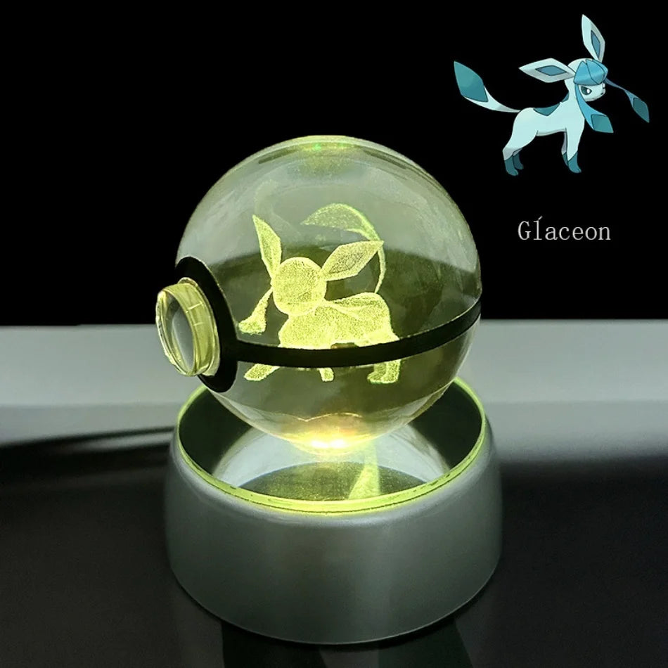 Pokemon 3D Crystal Ball Pikachu Gengar Eevee Mewtwo Anime Game Pokeball Led Night Light Base Kids Birthday Gift Home Decoration