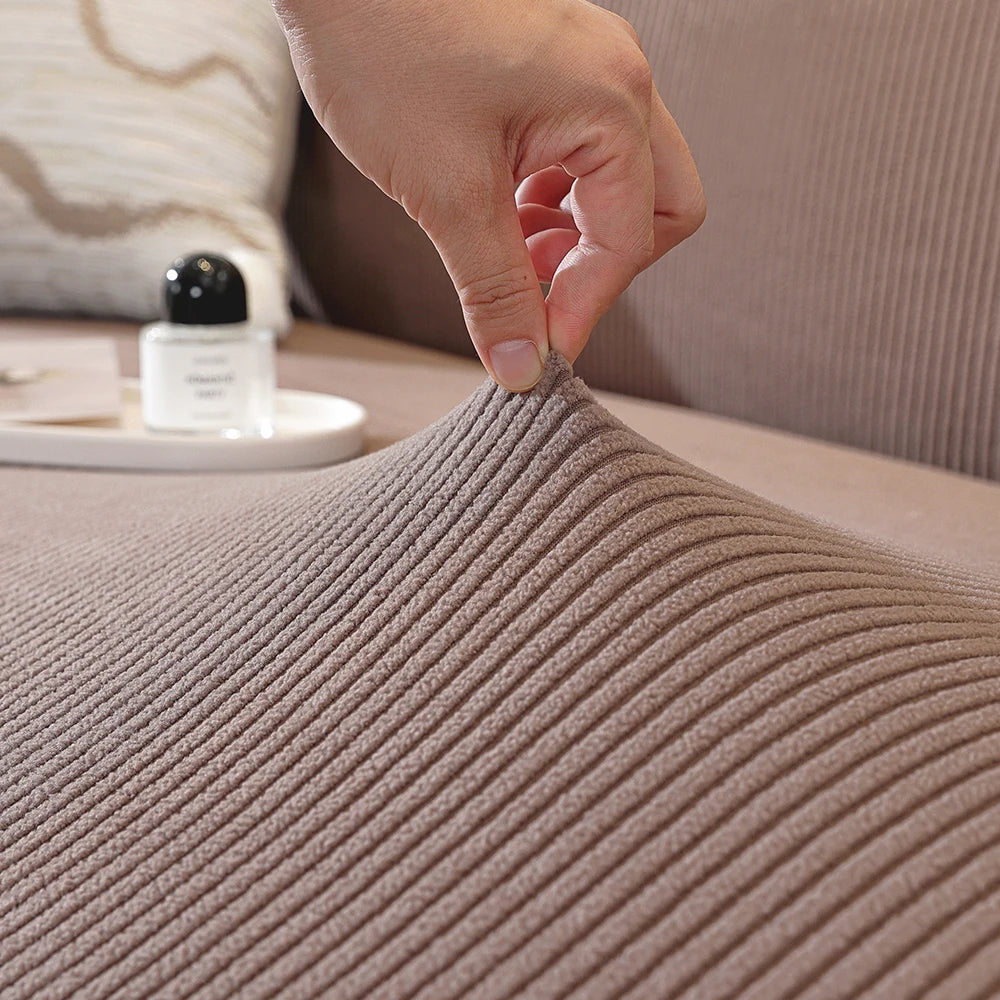 Solid color sofa cover with elastic band design, removable and machine washable, high elasticity, full coverage dust cover