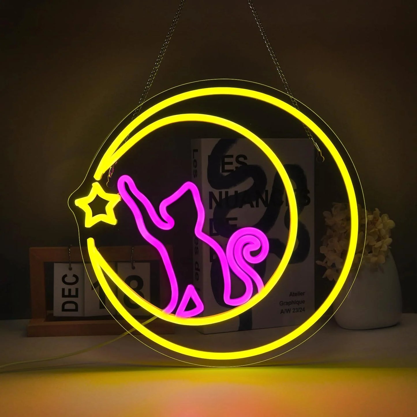 Anime Cat & Moon Neon Sign Personalized Neon Signs for Room Wall Decor LED Night Lights Home Decor Lights  Gift for Girls Boys