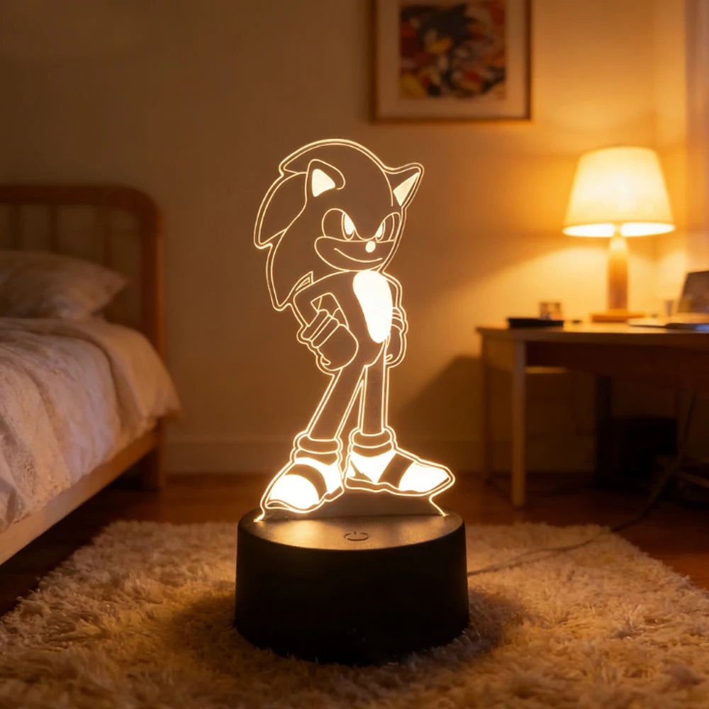 Sonices The Hedgehog Harajuku Anime Figures 3D LED Night Lights Cute Cartoon Home Bedroom Decoration Table Lamps Kids Toys Gifts