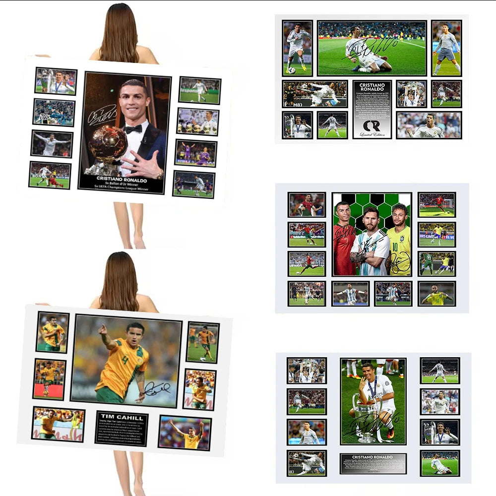 Famous Modern Football Player and Signature Poster Wall Decor B-Messi Sport Stars Canvas Painting For Boys' Room Fans Gift