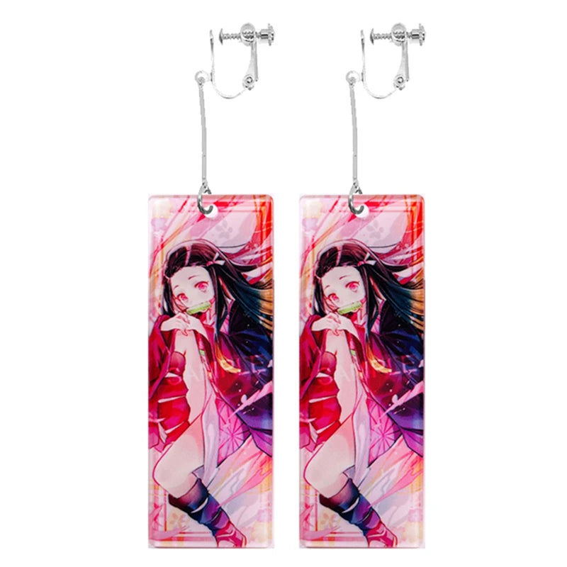 2022 Trendy Acrylic Tanjiro Earrings Demon Slayer Earrings Anime Cosplay Props Hanafuda Drop Long Earrings for Women Girls Jewel