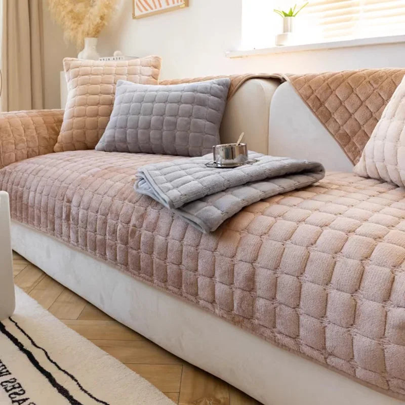 Flannel Sofa Cushion Four Seasons General Non-Slip Thickened Living Room Sofa Backrest Cover Modern Plush Seat Cushion
