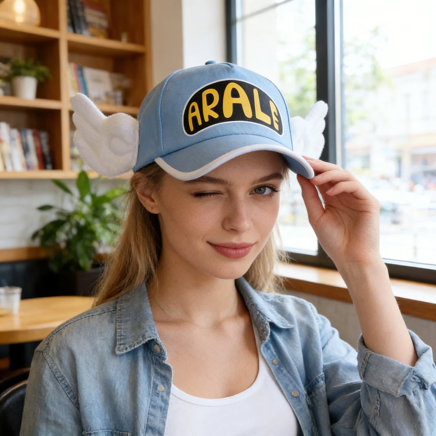 1pc，Cute Arale Cartoon Baseball Cap with Plush Wings - Anime IP Casual Trendy Hat.