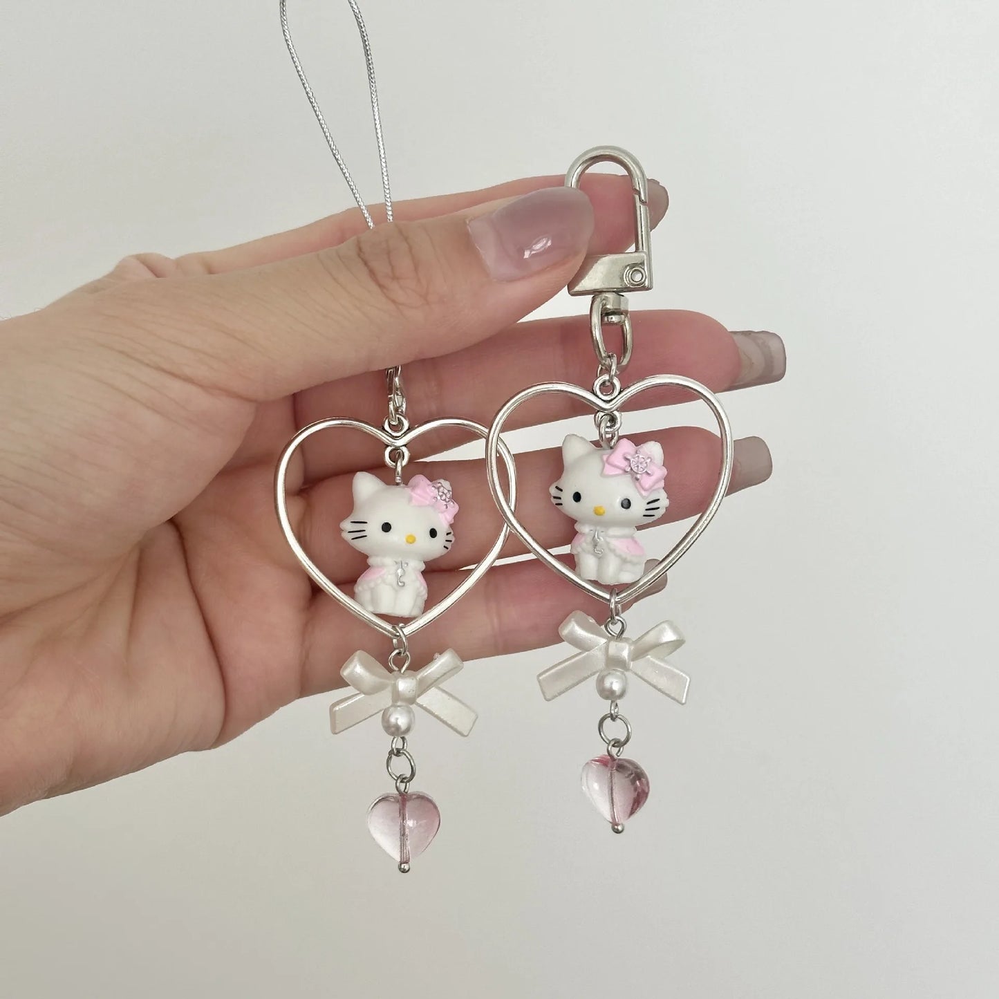 Kawaii Hello Kitty Mobile Phone Chain Cute Sanrio Cartoon Love Bow Keychain Pendant Bag Decoration Anime Peripheral Girl Gifts
