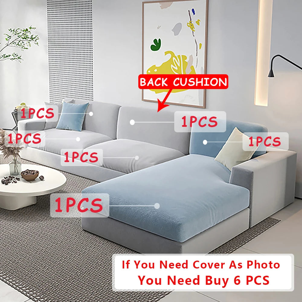 Super Soft Velvet Sofa Seat Cushion Cover Plain Color Stretch Thicken Sofa Cover Sectional Couch L Shape Corner Armchair Covers