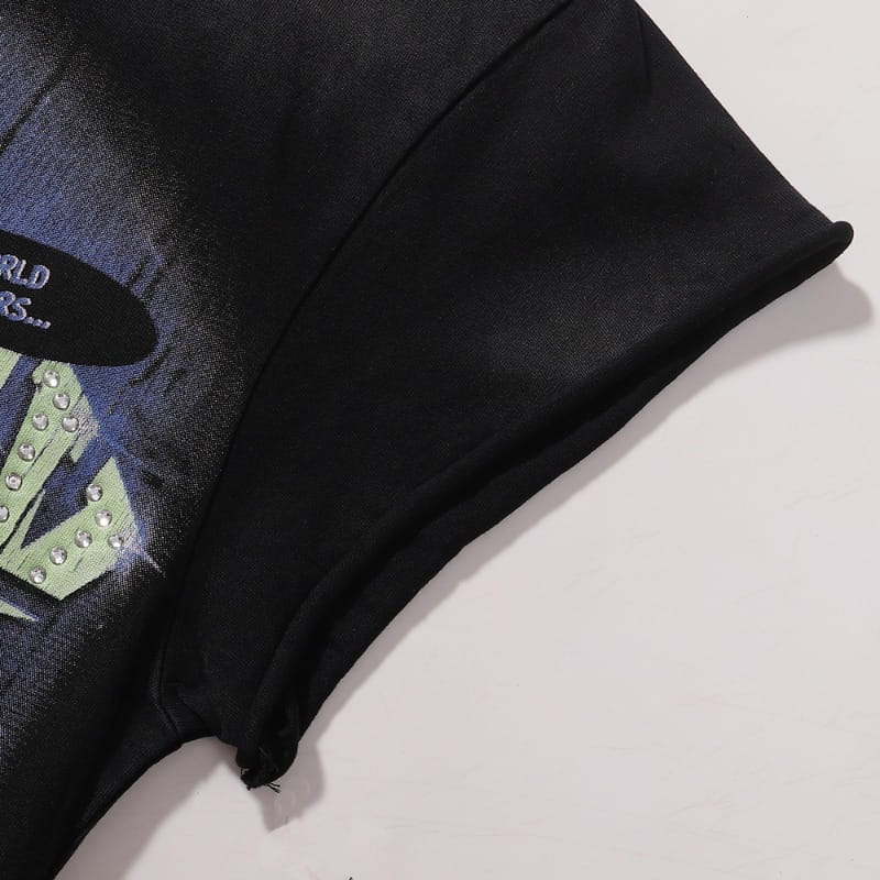 Rhinestone Printed Sleeveless T-Shirt – Loose Cotton