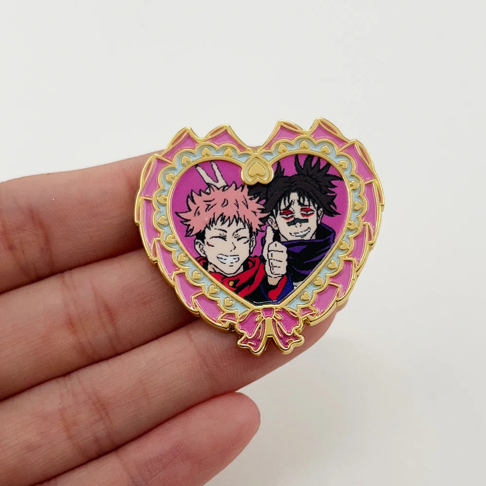 Itadori Yuji And Fushiguro Megumi Heart Badge Jujutsu Kaisen Enamel Pin Cute Playful Jewelry Anime Peripheral Fans Gift Collect