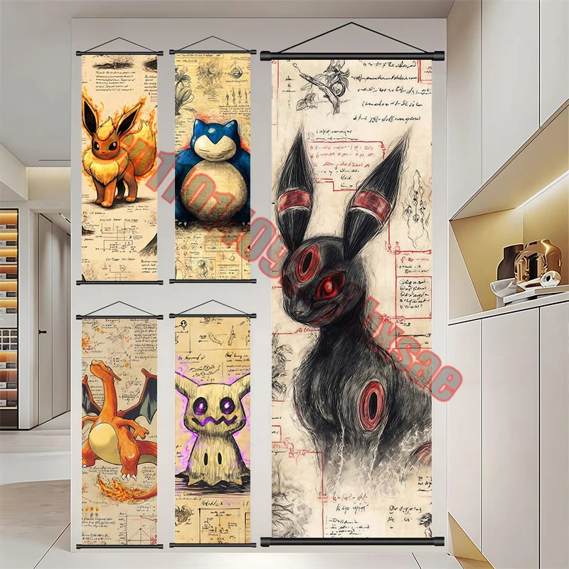 Printed Pokemon Poster Anime Wall Artwork Gengar Pictures Charizard Painting Canvas Pikachu Hanging Scrolls Home Room Decor