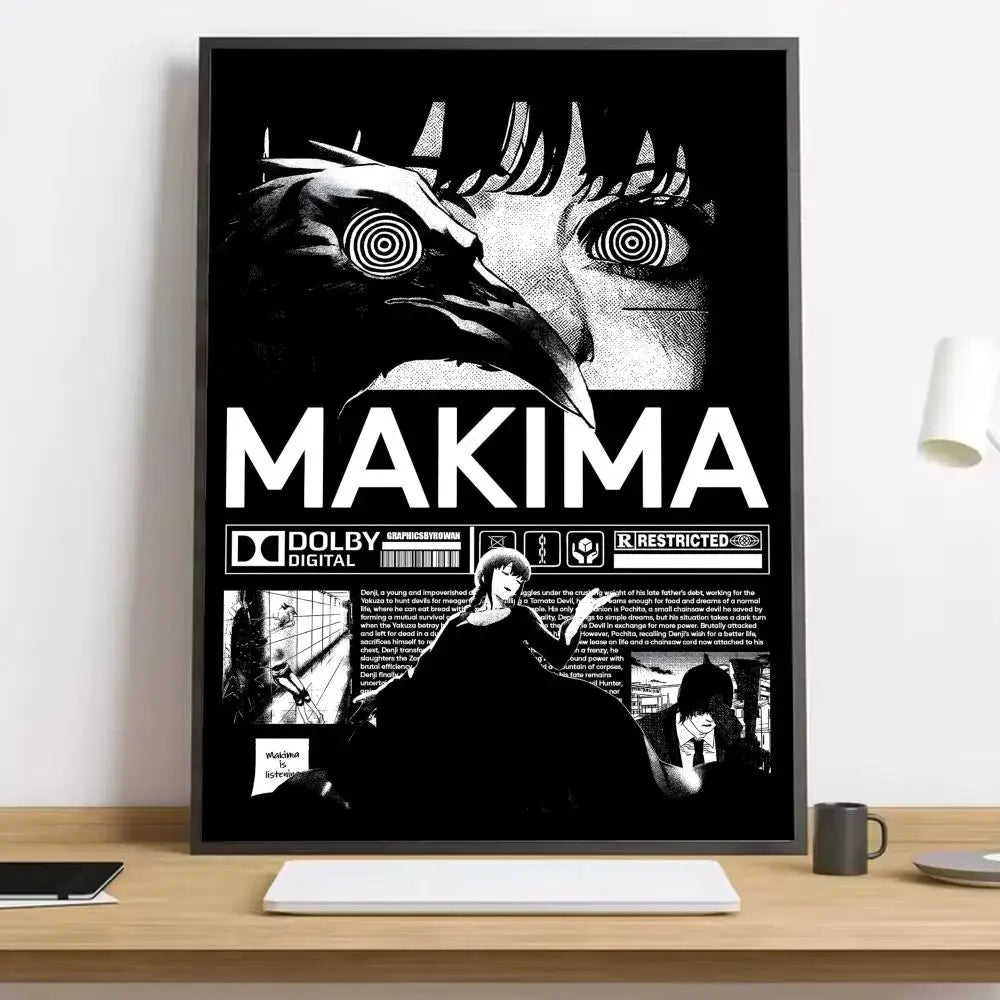 Makima Chainsaw Man Painting Calligraphy HD Canvas Poster living room bedroom bar aesthetic decoration