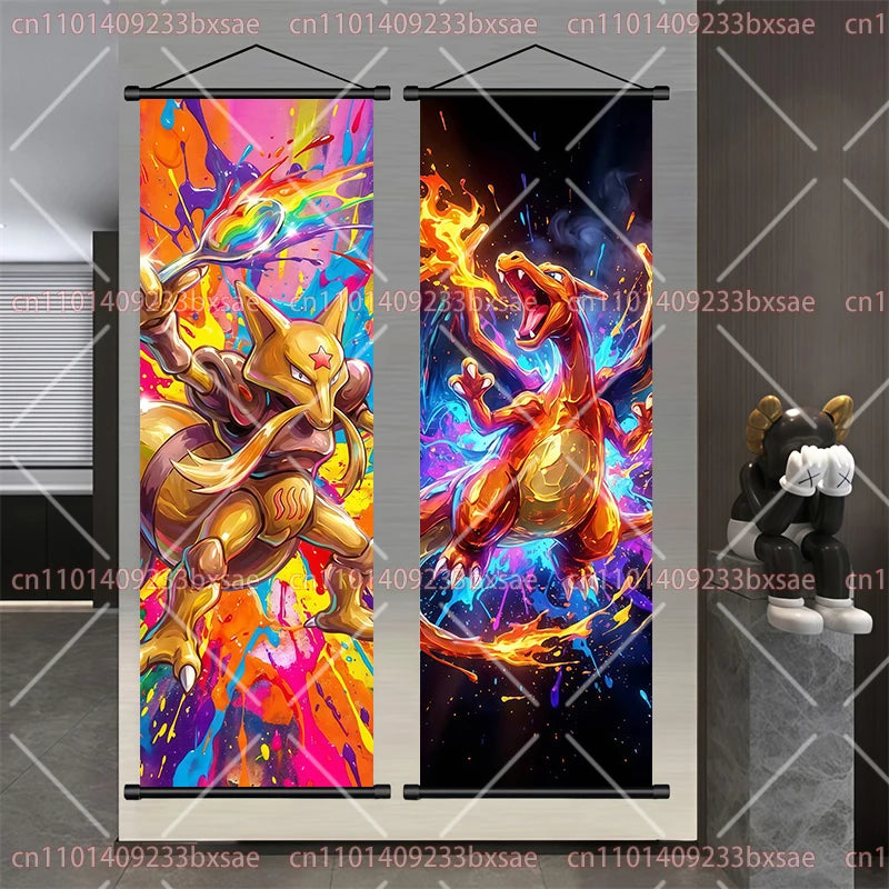 Pokémon Anime HD Scroll Painting Eevee Pikachu Suicune Charizard Mewtwo Background Wall Art Decoration Poster Children's Gift