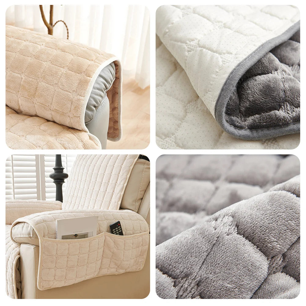 Recliner Sofa Protector Cover with Armrests Pockets Armchair Case Plush Sofa Cover Non-Slip Wear Resistant Chair Covers
