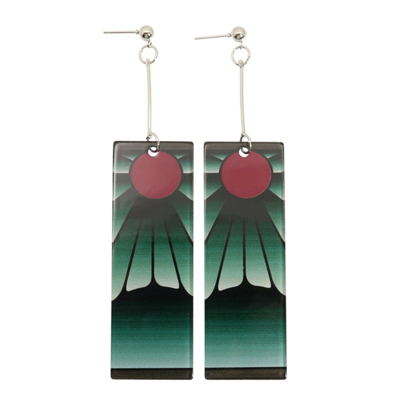 2022 Trendy Acrylic Tanjiro Earrings Demon Slayer Earrings Anime Cosplay Props Hanafuda Drop Long Earrings for Women Girls Jewel